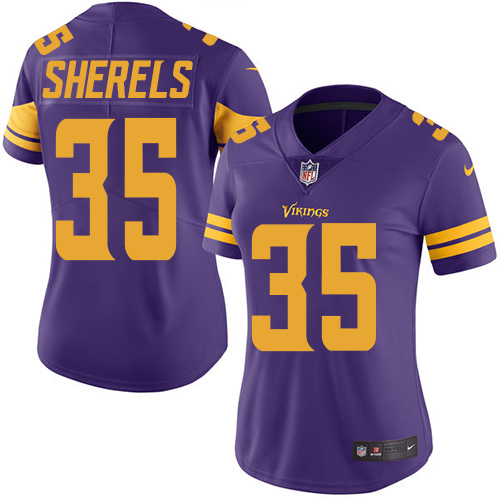 Women's Nike Minnesota Vikings #35 Marcus Sherels Limited Purple Rush Vapor Untouchable NFL Jersey