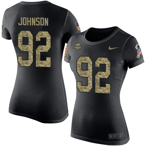 NFL Women's Nike Minnesota Vikings #92 Tom Johnson Black Camo Salute to Service T-Shirt