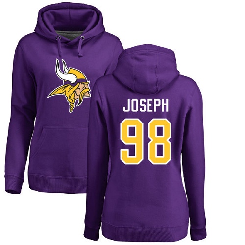 NFL Women's Nike Minnesota Vikings #98 Linval Joseph Purple Name & Number Logo Pullover Hoodie