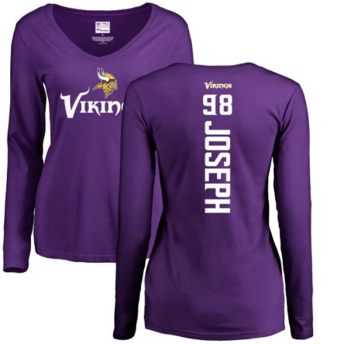 NFL Women's Nike Minnesota Vikings #98 Linval Joseph Purple Backer Slim Fit Long Sleeve T-Shirt