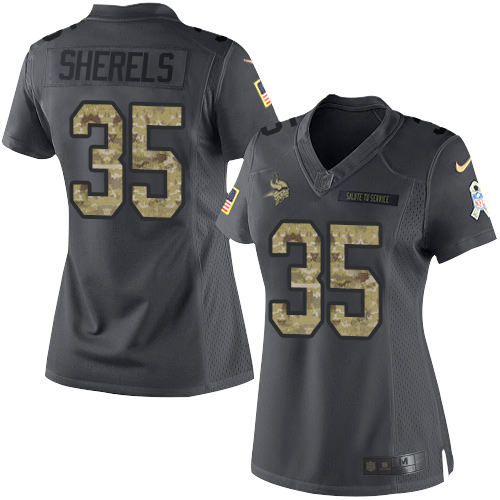 Women's Nike Minnesota Vikings #35 Marcus Sherels Limited Black 2016 Salute to Service NFL Jersey