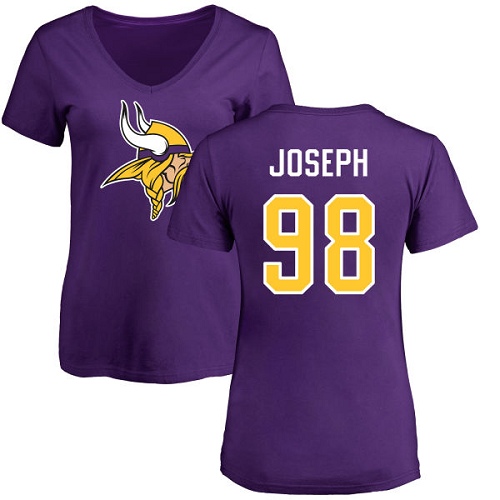 NFL Women's Nike Minnesota Vikings #98 Linval Joseph Purple Name & Number Logo Slim Fit T-Shirt