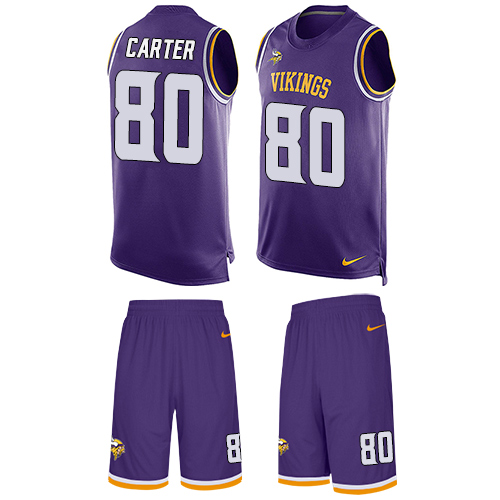 Men's Nike Minnesota Vikings #80 Cris Carter Limited Purple Tank Top Suit NFL Jersey