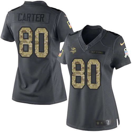 Women's Nike Minnesota Vikings #80 Cris Carter Limited Black 2016 Salute to Service NFL Jersey