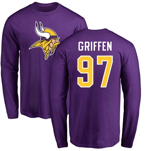 NFL Nike Minnesota Vikings #97 Everson Griffen Purple Name & Number Logo Long Sleeve T-Shirt