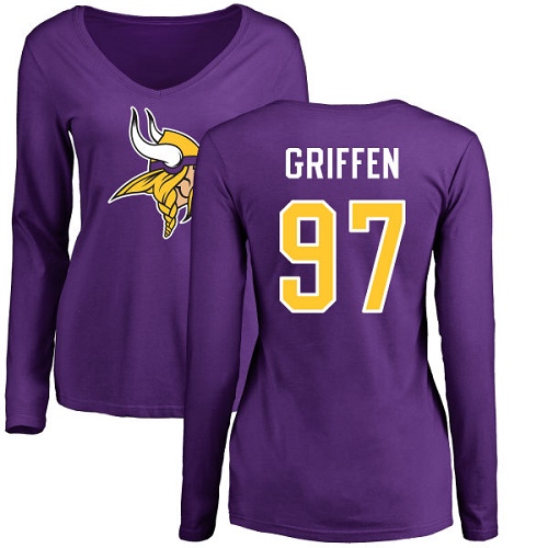 NFL Women's Nike Minnesota Vikings #97 Everson Griffen Purple Name & Number Logo Slim Fit Long Sleeve T-Shirt