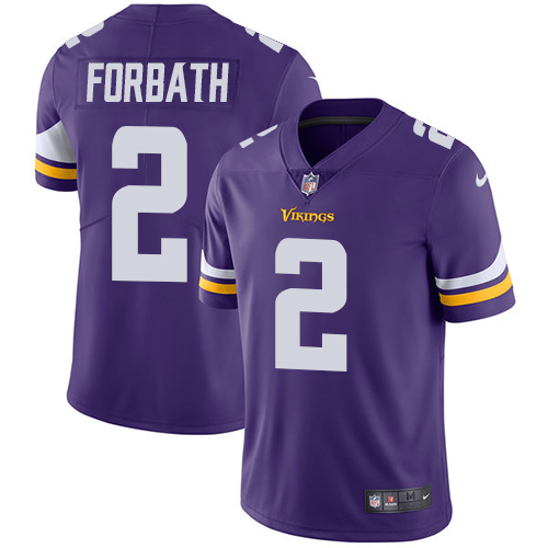 Men's Nike Minnesota Vikings #2 Kai Forbath Purple Team Color Vapor Untouchable Limited Player NFL Jersey