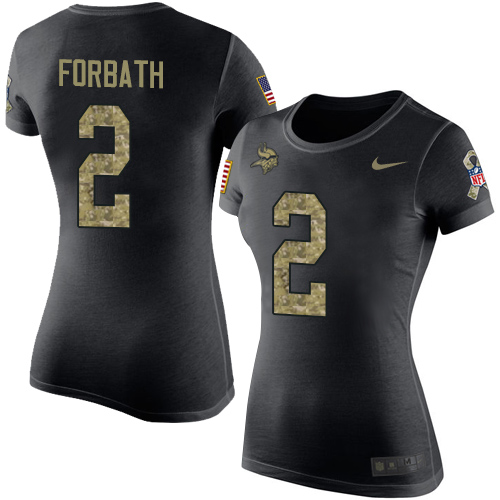 NFL Women's Nike Minnesota Vikings #2 Kai Forbath Black Camo Salute to Service T-Shirt