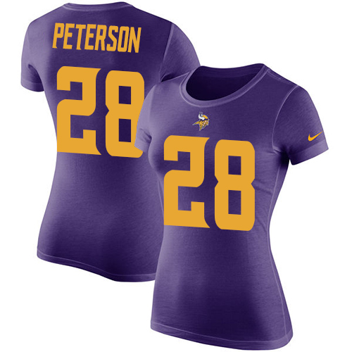 NFL Women's Nike Minnesota Vikings #28 Adrian Peterson Purple Rush Pride Name & Number T-Shirt