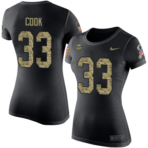 NFL Women's Nike Minnesota Vikings #33 Dalvin Cook Black Camo Salute to Service T-Shirt