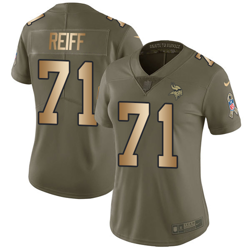 Women's Nike Minnesota Vikings #71 Riley Reiff Limited Olive/Gold 2017 Salute to Service NFL Jersey