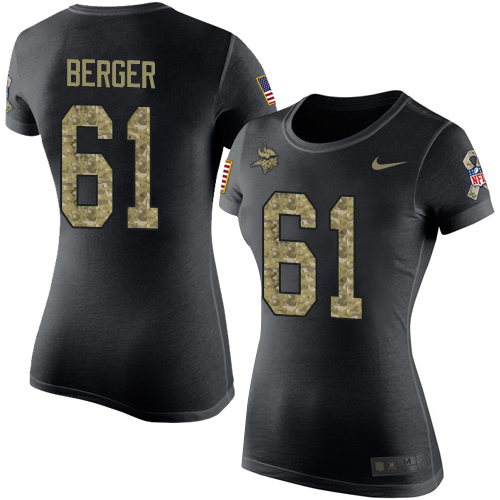 NFL Women's Nike Minnesota Vikings #61 Joe Berger Black Camo Salute to Service T-Shirt