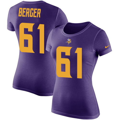 NFL Women's Nike Minnesota Vikings #61 Joe Berger Purple Rush Pride Name & Number T-Shirt