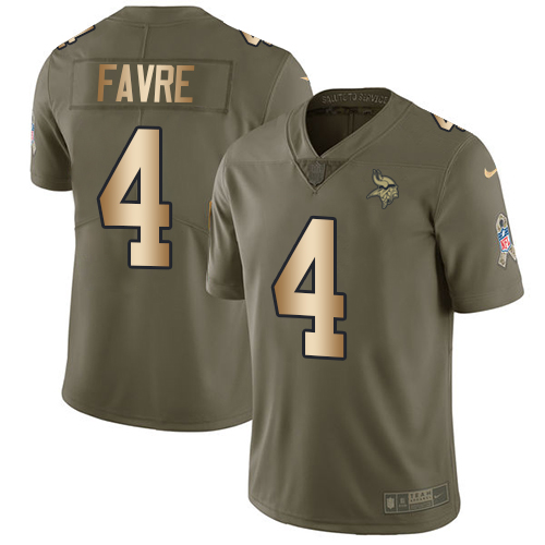 Men's Nike Minnesota Vikings #4 Brett Favre Limited Olive/Gold 2017 Salute to Service NFL Jersey