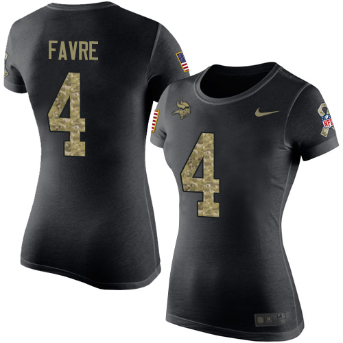 NFL Women's Nike Minnesota Vikings #4 Brett Favre Black Camo Salute to Service T-Shirt