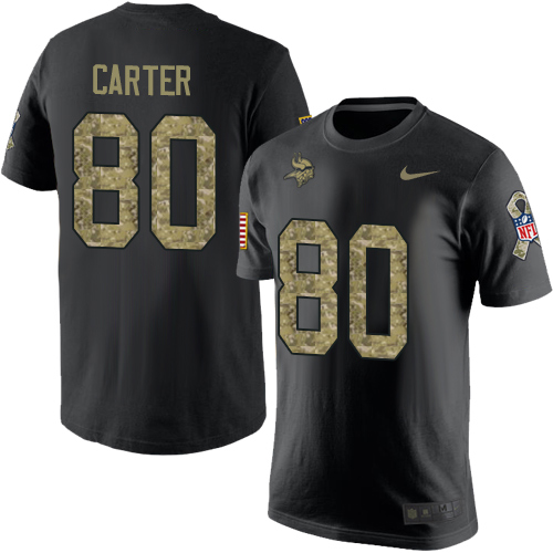 NFL Nike Minnesota Vikings #80 Cris Carter Black Camo Salute to Service T-Shirt