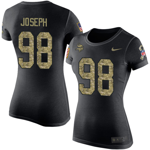 NFL Women's Nike Minnesota Vikings #98 Linval Joseph Black Camo Salute to Service T-Shirt
