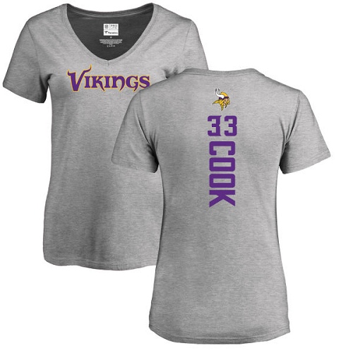 NFL Women's Nike Minnesota Vikings #33 Dalvin Cook Ash Backer V-Neck T-Shirt