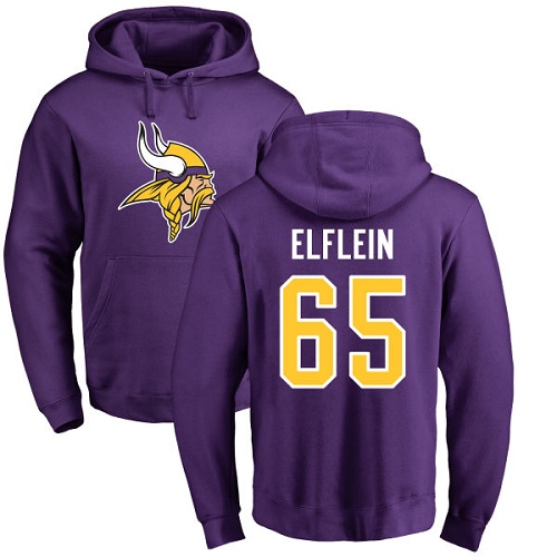 NFL Nike Minnesota Vikings #65 Pat Elflein Purple Name & Number Logo Pullover Hoodie