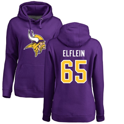 NFL Women's Nike Minnesota Vikings #65 Pat Elflein Purple Name & Number Logo Pullover Hoodie