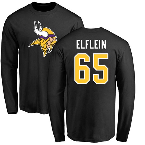NFL Nike Minnesota Vikings #65 Pat Elflein Black Name & Number Logo Long Sleeve T-Shirt