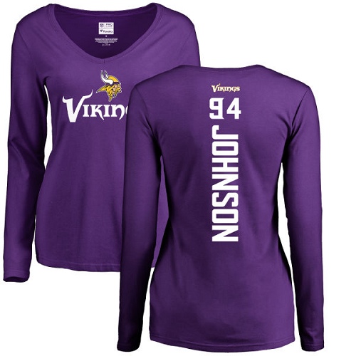 NFL Women's Nike Minnesota Vikings #94 Jaleel Johnson Purple Backer Slim Fit Long Sleeve T-Shirt