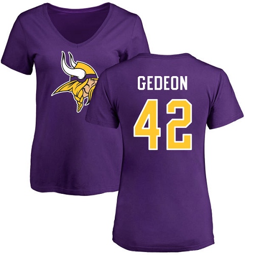 NFL Women's Nike Minnesota Vikings #42 Ben Gedeon Purple Name & Number Logo Slim Fit T-Shirt
