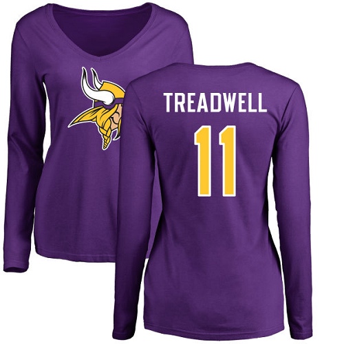 NFL Women's Nike Minnesota Vikings #11 Laquon Treadwell Purple Name & Number Logo Slim Fit Long Sleeve T-Shirt