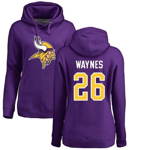 NFL Women's Nike Minnesota Vikings #26 Trae Waynes Purple Name & Number Logo Pullover Hoodie