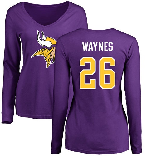 NFL Women's Nike Minnesota Vikings #26 Trae Waynes Purple Name & Number Logo Slim Fit Long Sleeve T-Shirt