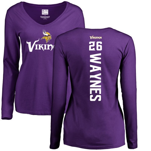 NFL Women's Nike Minnesota Vikings #26 Trae Waynes Purple Backer Slim Fit Long Sleeve T-Shirt