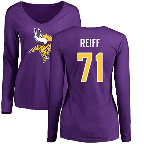 NFL Women's Nike Minnesota Vikings #71 Riley Reiff Purple Name & Number Logo Slim Fit Long Sleeve T-Shirt