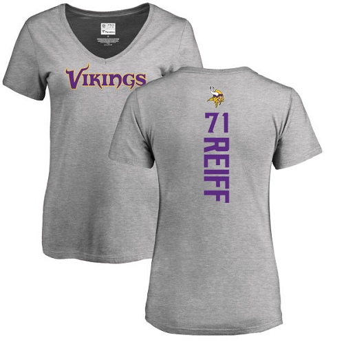 NFL Women's Nike Minnesota Vikings #71 Riley Reiff Ash Backer V-Neck T-Shirt