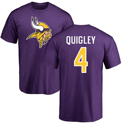 NFL Nike Minnesota Vikings #4 Ryan Quigley Purple Name & Number Logo T-Shirt