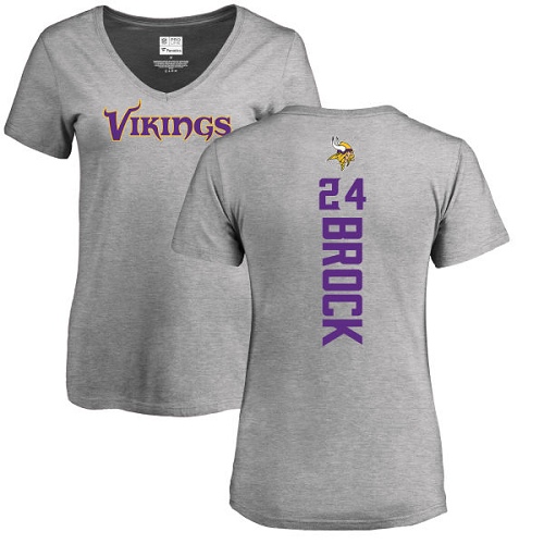 NFL Women's Nike Minnesota Vikings #24 Tramaine Brock Ash Backer V-Neck T-Shirt