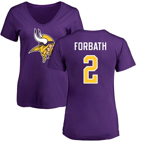 NFL Women's Nike Minnesota Vikings #2 Kai Forbath Purple Name & Number Logo Slim Fit T-Shirt