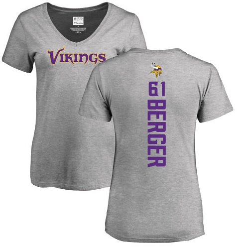 NFL Women's Nike Minnesota Vikings #61 Joe Berger Ash Backer V-Neck T-Shirt