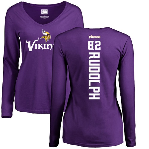 NFL Women's Nike Minnesota Vikings #82 Kyle Rudolph Purple Backer Slim Fit Long Sleeve T-Shirt
