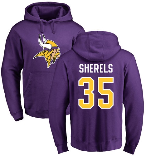 NFL Nike Minnesota Vikings #35 Marcus Sherels Purple Name & Number Logo Pullover Hoodie
