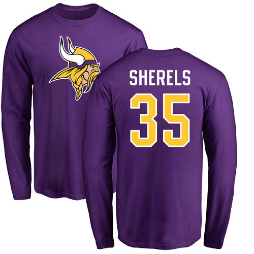 NFL Nike Minnesota Vikings #35 Marcus Sherels Purple Name & Number Logo Long Sleeve T-Shirt