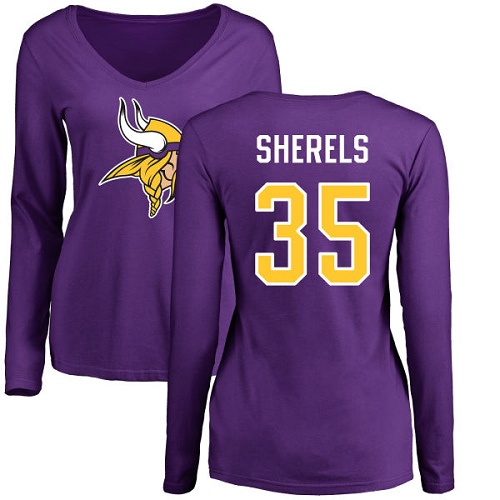 NFL Women's Nike Minnesota Vikings #35 Marcus Sherels Purple Name & Number Logo Slim Fit Long Sleeve T-Shirt