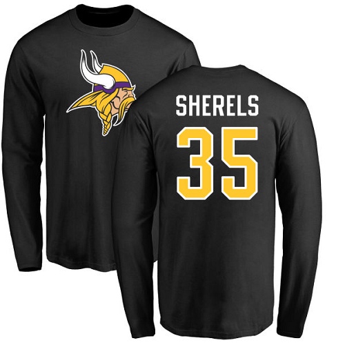 NFL Nike Minnesota Vikings #35 Marcus Sherels Black Name & Number Logo Long Sleeve T-Shirt