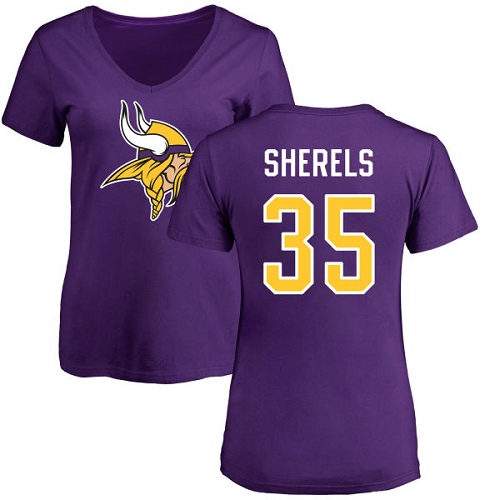 NFL Women's Nike Minnesota Vikings #35 Marcus Sherels Purple Name & Number Logo Slim Fit T-Shirt