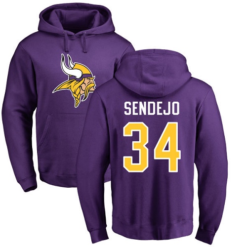 NFL Nike Minnesota Vikings #34 Andrew Sendejo Purple Name & Number Logo Pullover Hoodie