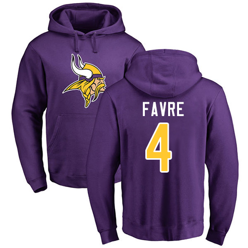 NFL Nike Minnesota Vikings #4 Brett Favre Purple Name & Number Logo Pullover Hoodie