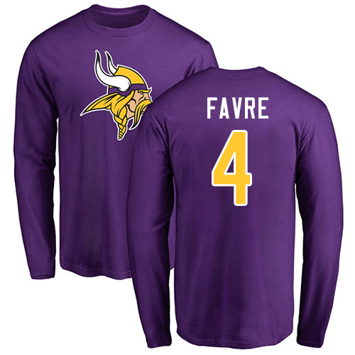 NFL Nike Minnesota Vikings #4 Brett Favre Purple Name & Number Logo Long Sleeve T-Shirt