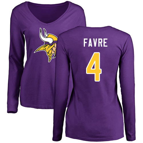 NFL Women's Nike Minnesota Vikings #4 Brett Favre Purple Name & Number Logo Slim Fit Long Sleeve T-Shirt