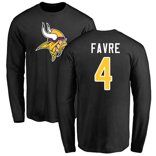 NFL Nike Minnesota Vikings #4 Brett Favre Black Name & Number Logo Long Sleeve T-Shirt