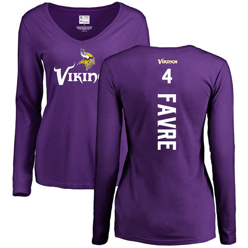 NFL Women's Nike Minnesota Vikings #4 Brett Favre Purple Backer Slim Fit Long Sleeve T-Shirt