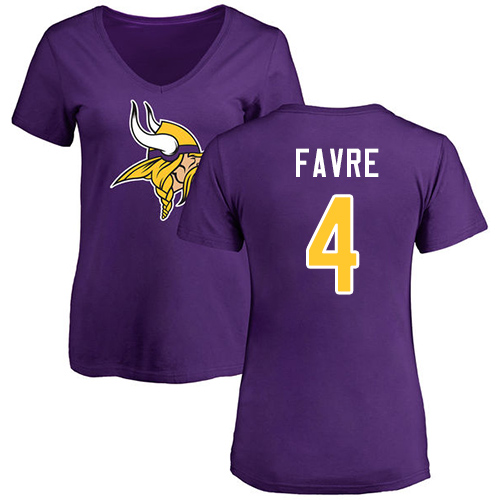 NFL Women's Nike Minnesota Vikings #4 Brett Favre Purple Name & Number Logo Slim Fit T-Shirt